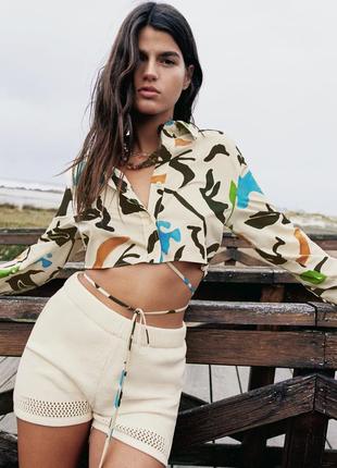 Укорочённая рубашка, блуза, топ zara, коллекция 2022 года, размер xs