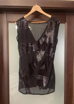 Женская чёрная вечерняя нарядная блузка warehouse с пайетками размер 8 / s5 фото