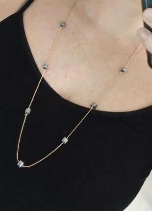 Кольє довге біжутерія золотисте камені 81+5 см