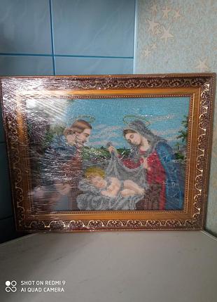 Вишивка бісером , ікона, "свята родина"