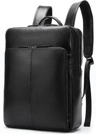 Рюкзак кожаный для документов ноутбука 13 " 14"  классический черный1 фото