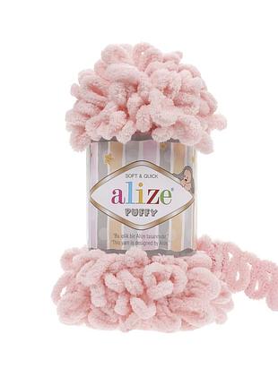 Alize puffy алізе пуффи плюшева пряжі alize puffy 340пудра, фантазійна