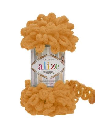 Alize puffy алізе пуффи плюшева пряжі alize puffy 336помаранч, фантазійна