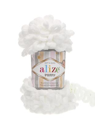 Alize puffy алізе пуффи плюшева пряжі alize puffy 55білий, фантазійна