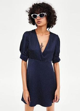 Красиве атласне плаття в горошок zara