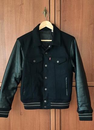 Шерстяна-вовняна куртка з шкіряними рукавами levi's | levis type 3 leather wool trucker jacket