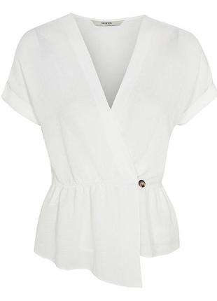 Белая блуза на запах резинкой на талии баской оверсайз батал большого размера туника1 фото