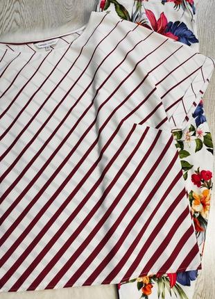 Белая блуза в бордовую красную косую полоску с рукавами оверсайз батал большого размера4 фото
