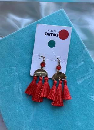 Сережки с нитки бахрома в індійському стилі бохо червоні pimki
