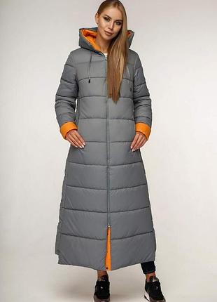 Пуховик длинный женский зимний из плащевой ткани