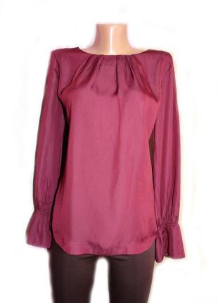 Блуза кофточка рубашка офисная с длинным рукавом и воланом марсала, edc, m2 фото