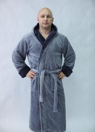 Чоловічий махровий халат з капюшоном р. 42-58