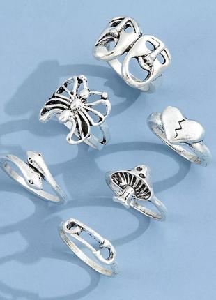 Набор колец кольцо с бабочкой грибом сердечком колечка в стиле панк рок хип хоп готические кольца3 фото