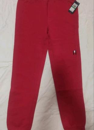 Яскраві червоні брендові теплі спортивні штани3 фото