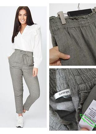 100% натуральные фирменные льняные штаны джогеры на резинке высокая посадка качество!
