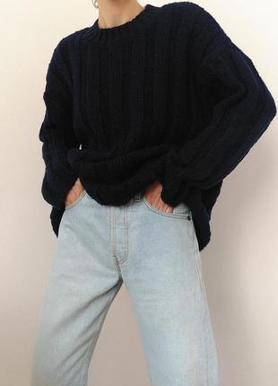 Вязаний синій светр zara светр груба в'їхав язка джемпер пуловер реглан шерстяний светр довгий кофта оверсайз5 фото