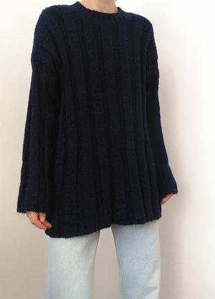 Вязаний синій светр zara светр груба в'їхав язка джемпер пуловер реглан шерстяний светр довгий кофта оверсайз