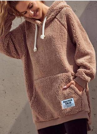 Подовжене худи з капюшоном хутро teddy