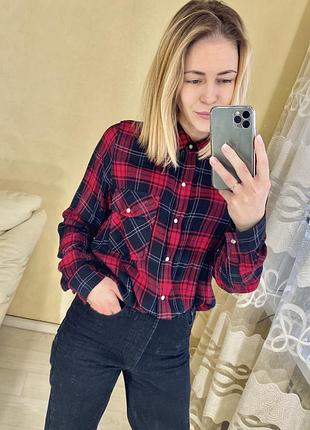 Сорочка в клітку з вишивкою на спині zara