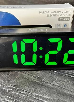 Зеркальные электронные led часы с будильником, календарем, термометром