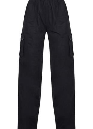Чёрные широкие брюки карго с высокой талией6 фото
