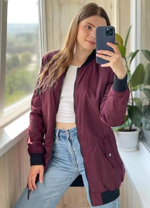 Бордовий теплий подовжений бомбер 1+1=3