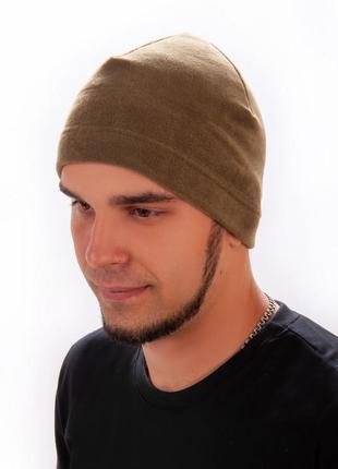 Флісова Шапка, чоловіча шапка флісова, шапка колір хакі