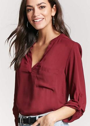Шифоновая блуза рубашка forever 21 (бордо, хаки)