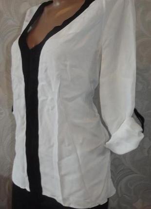 Блуза рубашка шифон белая с широкими черными кантами, м/28 (569m)3 фото
