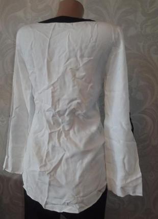 Блуза рубашка шифон белая с широкими черными кантами, м/28 (569m)5 фото