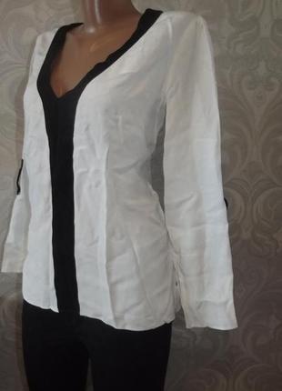 Блуза рубашка шифон белая с широкими черными кантами, м/28 (569m)4 фото