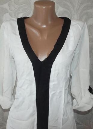 Блуза рубашка шифон белая с широкими черными кантами, м/28 (569m)2 фото