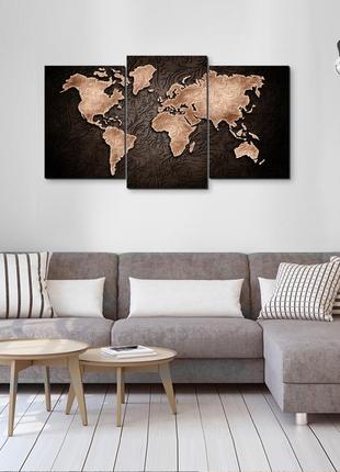 Модульна картина декор карпати карта світу з коричневим орнаментом 53x100 см mk30231_e3 фото