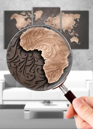 Модульна картина декор карпати карта світу з коричневим орнаментом 53x100 см mk30231_e2 фото