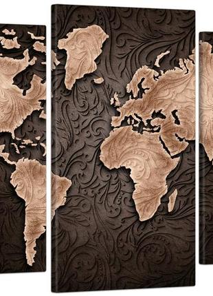 Модульна картина декор карпати карта світу з коричневим орнаментом 53x100 см mk30231_e1 фото
