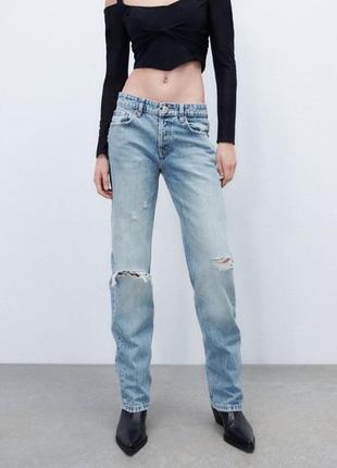 Прямі довгі джинси з розрізами zara