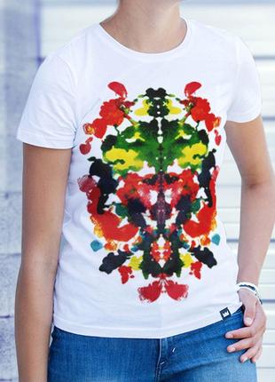 Розпродаж! біла футболка з абстрактним малюнком, 100% бавовна