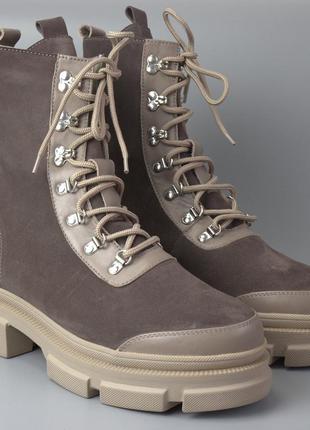 Коричневі замшеві черевики на хутрі жіноча зимова взуття cosmo shoes queen brown vel