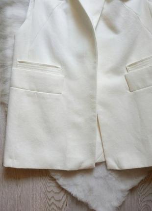 Белый льняной кардиган длинный жакет жилетка с воротником сетка спинка карманы бренд zara6 фото