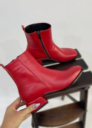 Червоні  черевики ботильйони kiki 🌺 натуральна шкіра замш демісезон зима