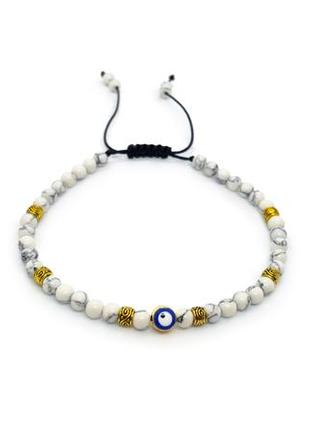 👁✨ тонкий браслет-фенечка с амулетом "синий глаз" натуральный камень кахолонг