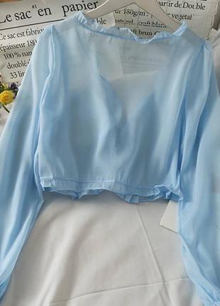 Блузка сорочка блакитка прозора сетка шифон4 фото