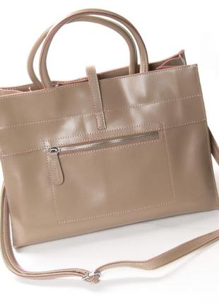 Женская кожаная сумка / сумка из натуральной кожи коричневая , бежевая / сумка деловая женская3 фото