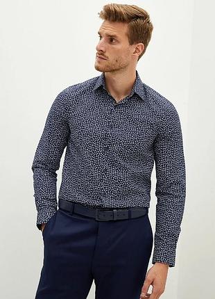 Синя чоловіча сорочка lc waikiki/лс вайкікі в блакитний листяний принт. фірмова турція