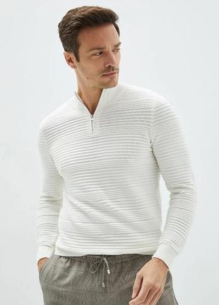 Білий чоловічий светр lc waikiki/лс вайкікі з коміром-стійкою на блискавці. фірмова туреччина