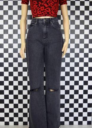 Джинси кльош сірі тредові джинсові штани висока посадка мом палацо3 фото