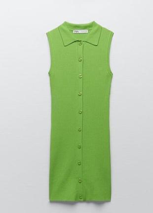 Шикарное трикотажное зелёное салатовое яркое платье мини zara1 фото