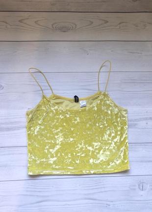 Жовтий велюровий топ на тонких бретелях з