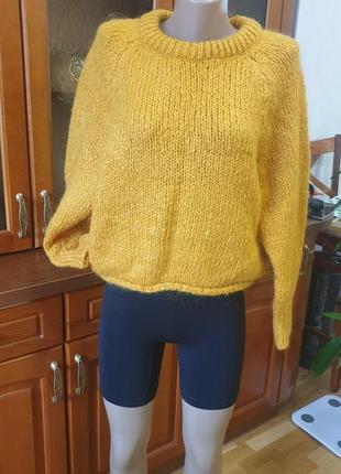 Желтый свитер шерсть пуловер акрил zara knit4 фото