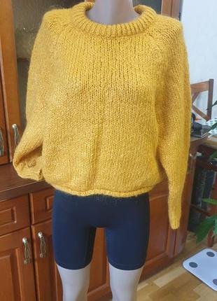 Желтый свитер шерсть пуловер акрил zara knit2 фото
